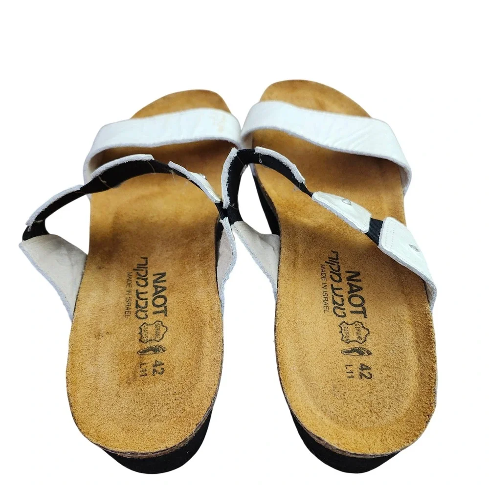 Naot White Leather Rhinestone Wedge Slide Sandals Womens 42 L11 Comfort Summer